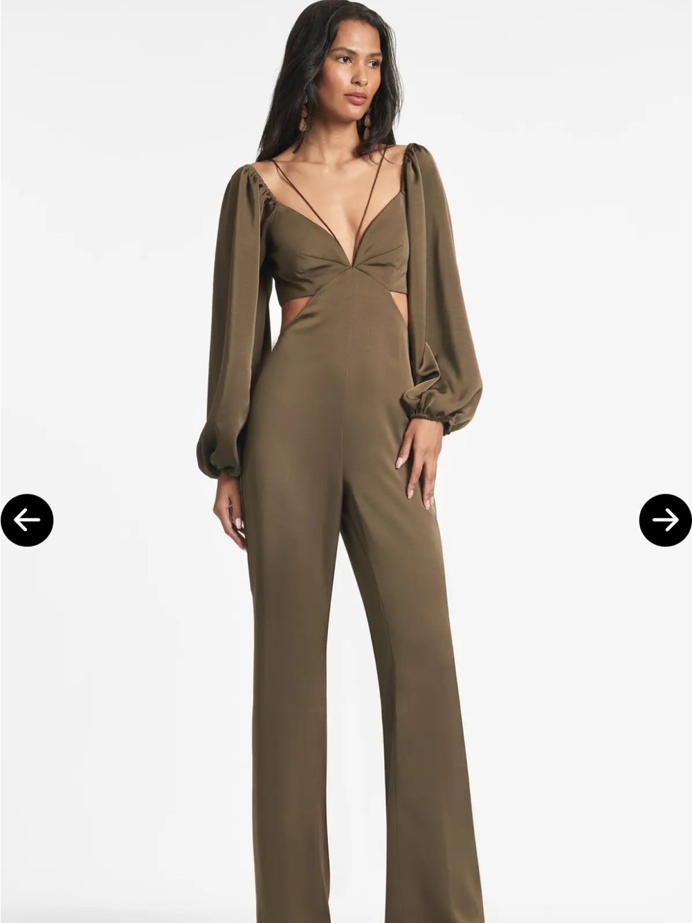 Sachin + Babi Olive Long-Sleeve Cutout Wide-Leg Jumpsuit